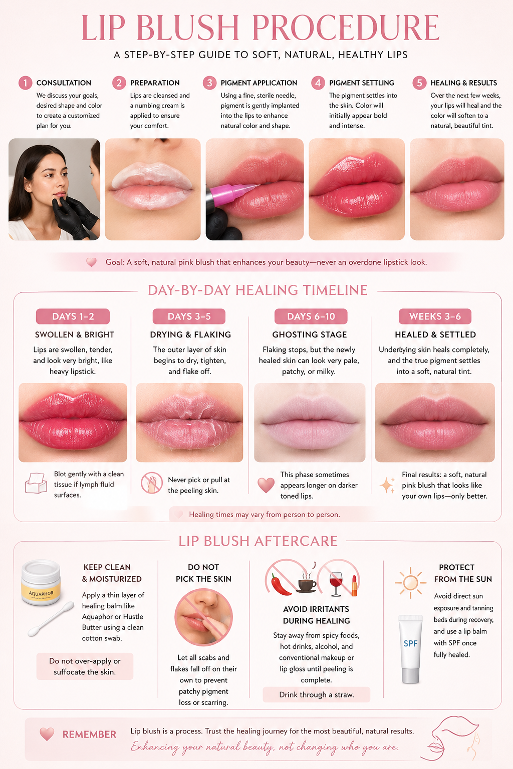 Lip blush healing process day by day, from consultation to healed results at SculptPMU by Mi Romford