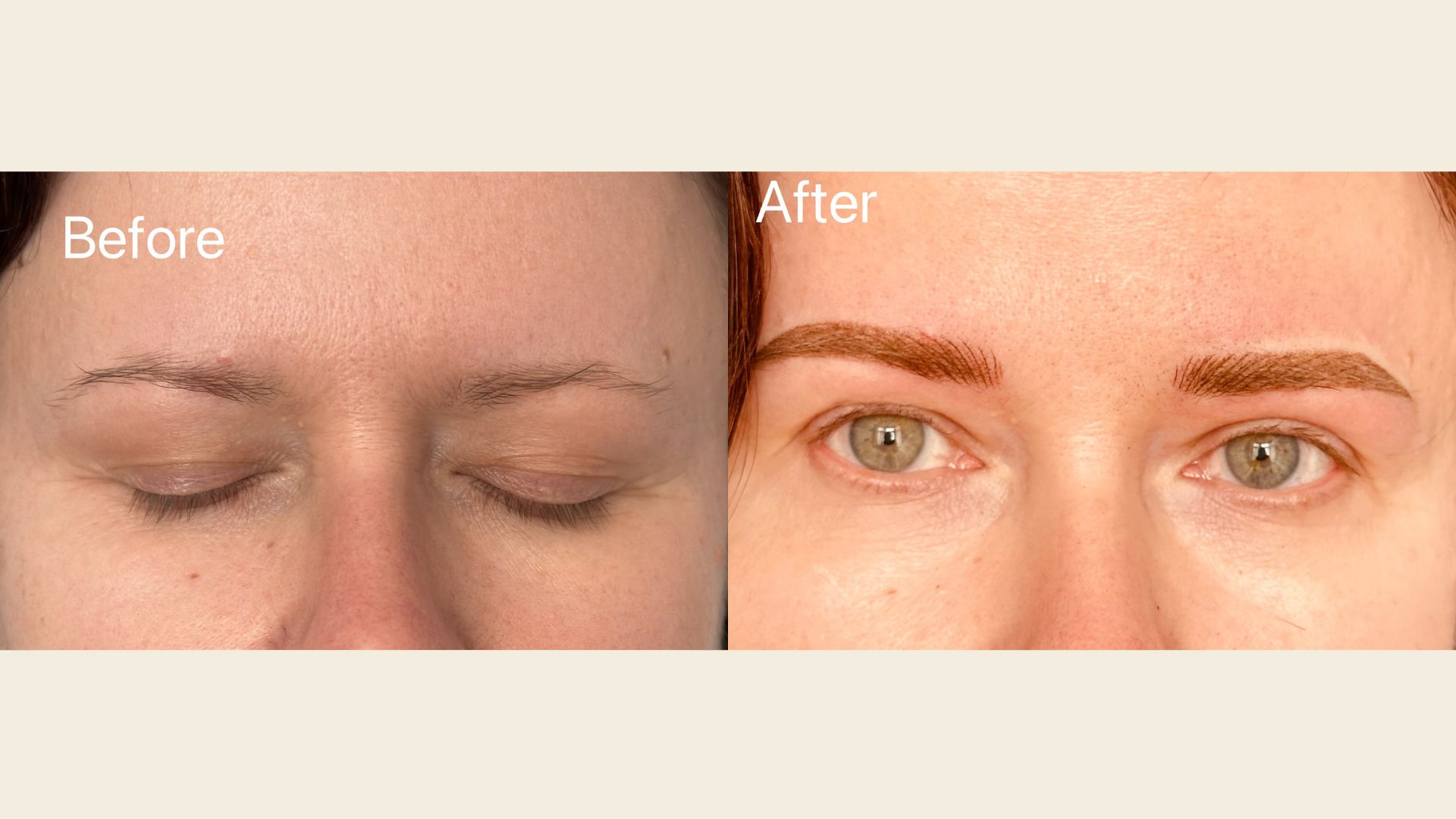 Ombre brows creating soft, powdered definition for clients with sparse eyebrows.